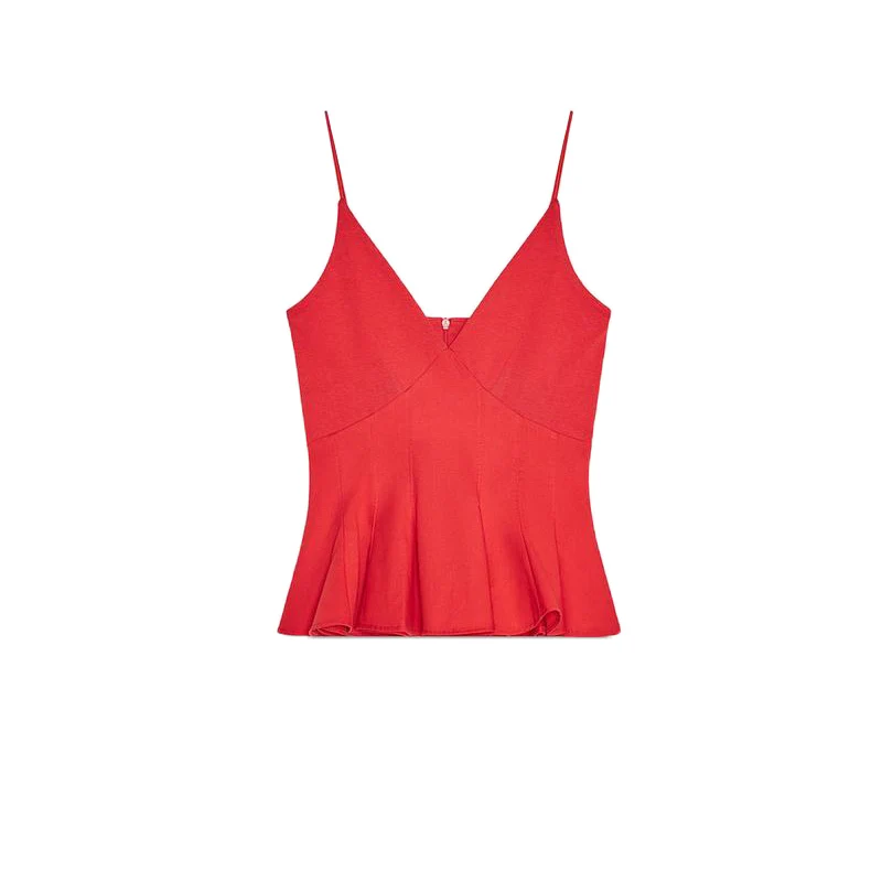 เสื้อกล้ามผ้าไหมผสมแฟชั่นฤดูร้อนสำหรับผู้หญิง พร้อมกระโปรงชายระบาย สายเดี่ยว คอวี ทรงเข้ารูป ใส่ได้หลากหลาย