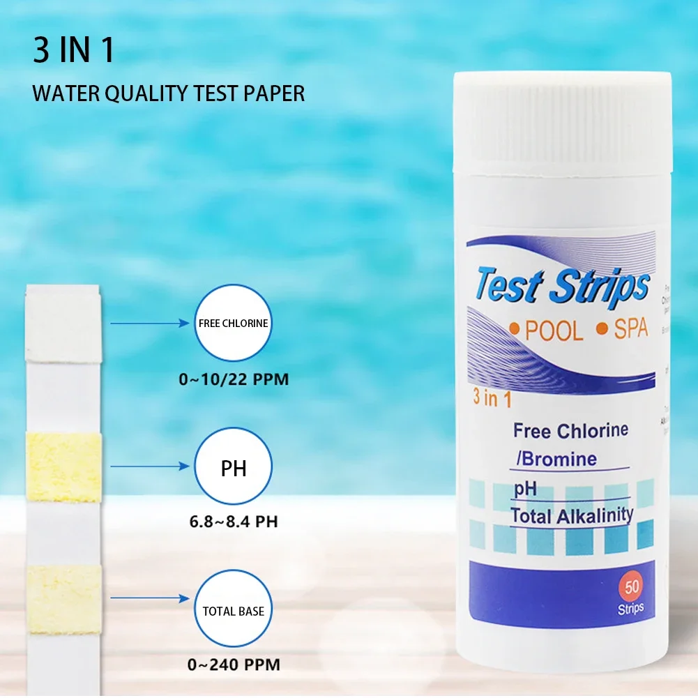 50-200pcs Chlorine/PH/Bromine Test Strips 3 in 1 Swimming Pool PH Test Paper Multipurpose Swimming Pool Water Tester Paper