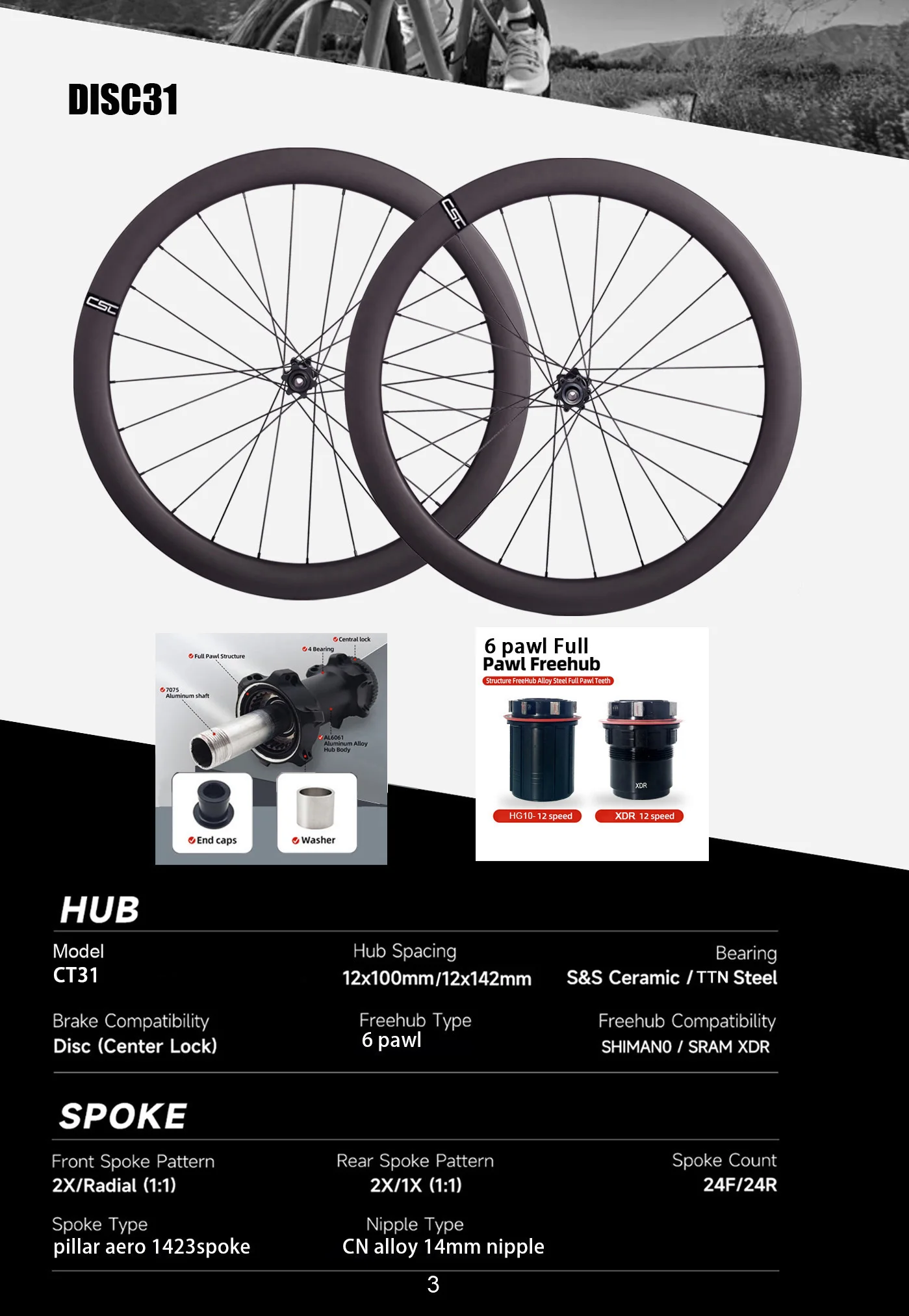 CSC 21mm Innenfelge Breite CSCT31 Keramiklager-Nabe Scheibenbremse 700C Rennrad-Laufradsatz Center Lock Nabe Rennrad Gravel Carbon-Laufräder – Detail 3