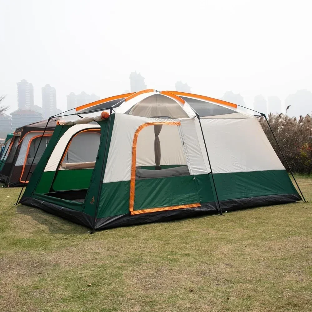 XMSJ Tent Family Cabin Tents,2 Rooms,3 Windows with Mesh,Straight Wall,Double Layer,Big Tent for Outdoor,Picnic,Camping,Family