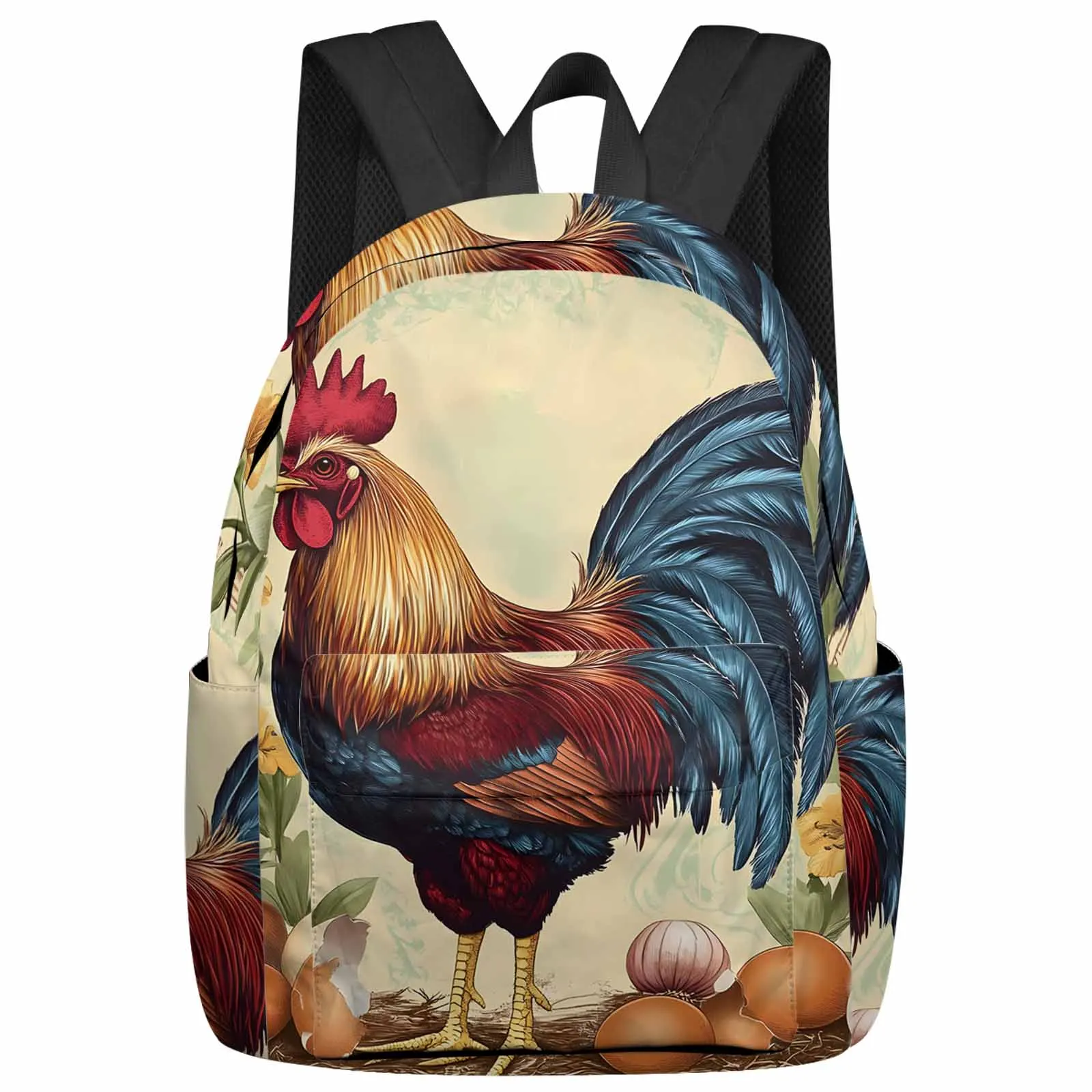 

Vintage Farm Rooster Egg Backpack Teenagers Student School Bags Laptop Custom Backpack for Men Women Travel Bag
