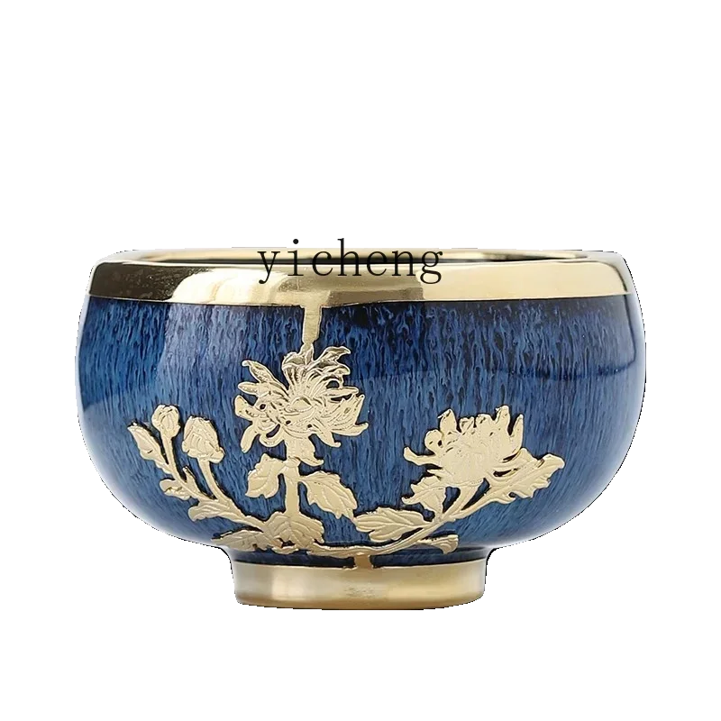 XL high-end practical retirement souvenir gold inlaid jade teacup housewarming gift male