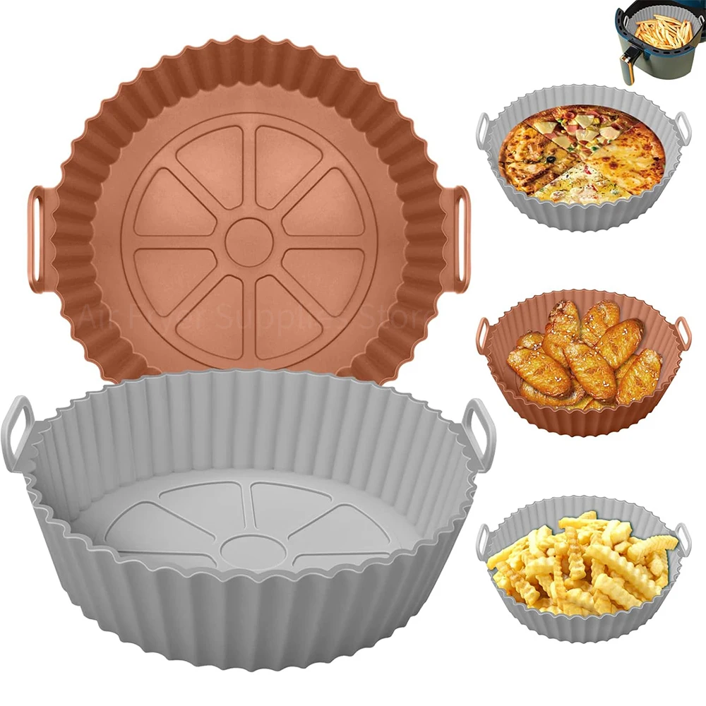 Air Fryer Silicone Liners Non-Stick Reusable Air Fryer Pizza Fried Chicken Basket for 4 to 7 QT Airfryer Oven Baking Accessories