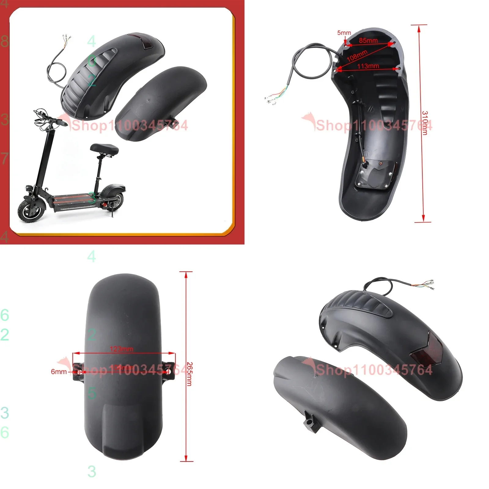 10 inch Electric Scooter Front Rear Fenders with Tail Light for Kugoo M4 Accessories