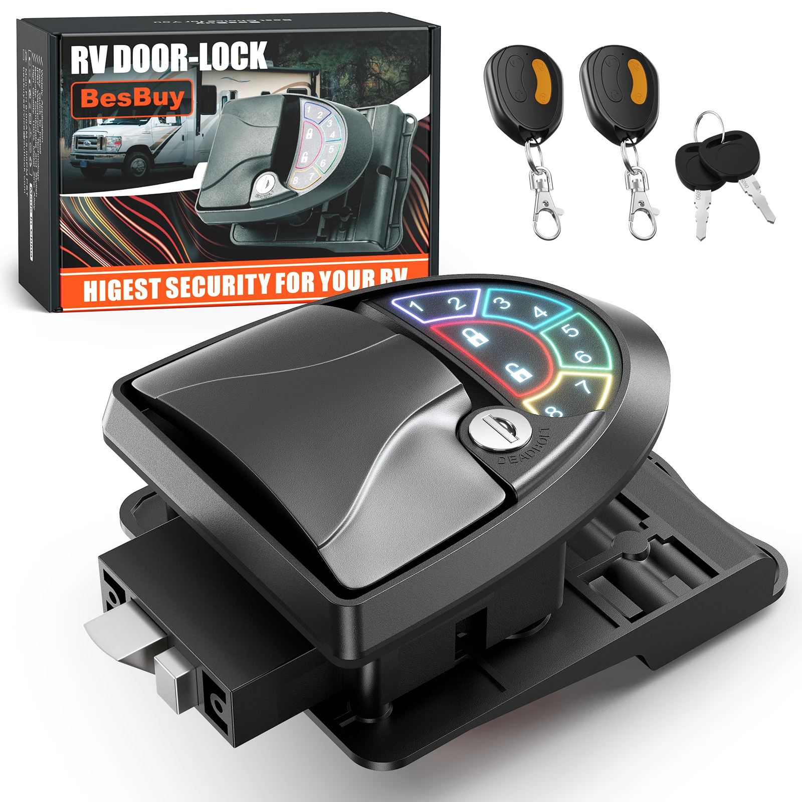 

BESBUY Upgrade RV Door Lock Keyless Entry RV Lock with Key and Remote for Travel Trailer