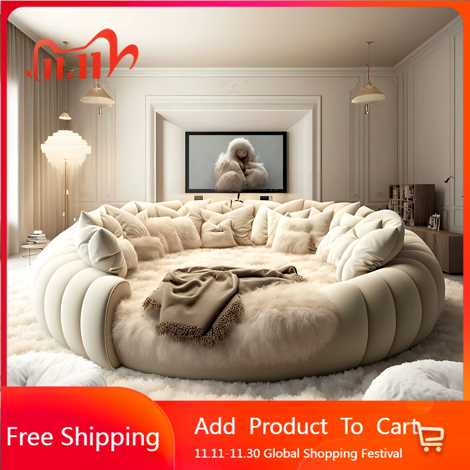 

Round Confortable Bed Aesthetics Quality King Size Apartment Unique Bed Frame Modern Wedding Cama De Casal Bedroom Furniture