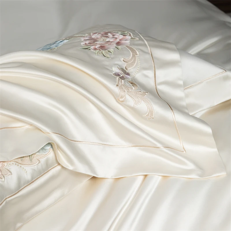 4/7Pcs 화려한 브로케이드 코튼 새틴 자수 세련된 침구 세트 코튼 침대보 이불 커버 Pillowcases 더블 퀸 킹 사이즈