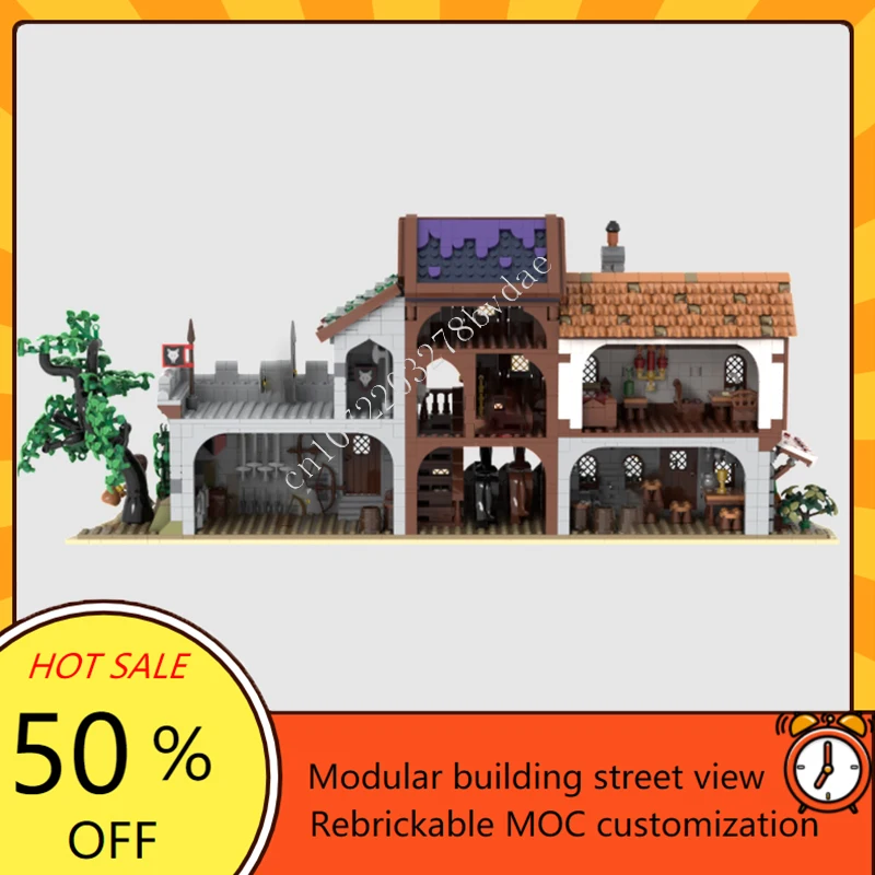 2183 pçs moc castelo medieval personalizado quebra-cabeça modelo medieval rua técnica diy conjunto de montagem brinquedo para criança aniversário presente do feriado