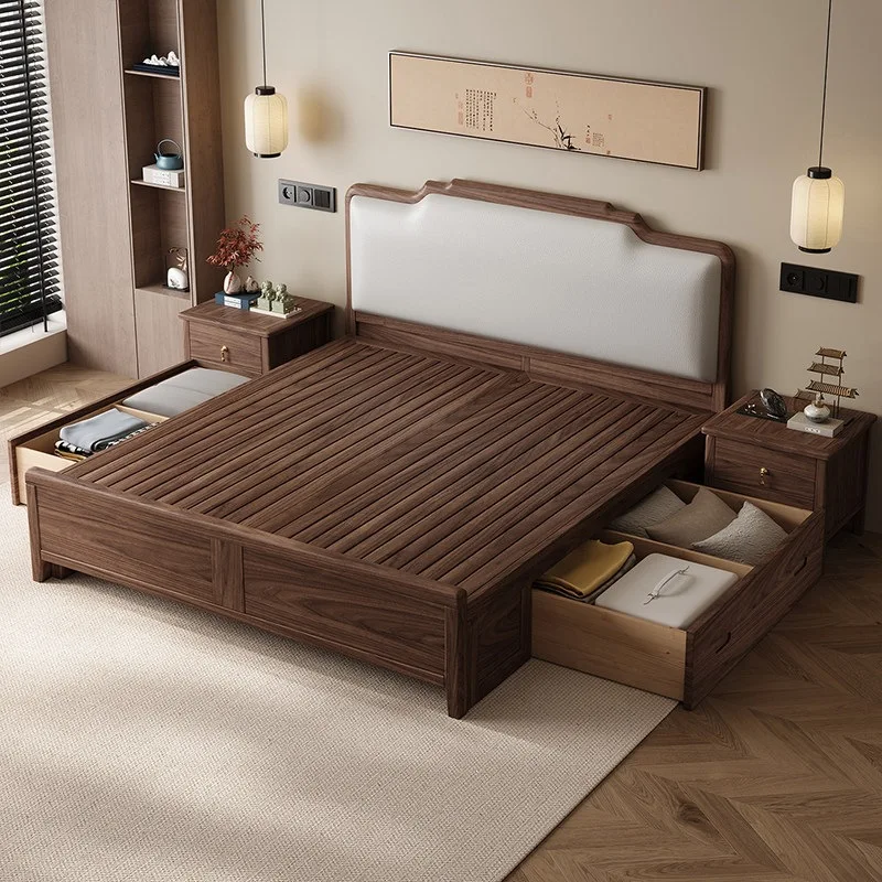 Solid wood bed: master double bed, queen bed, soft bed, storage storage wooden bed