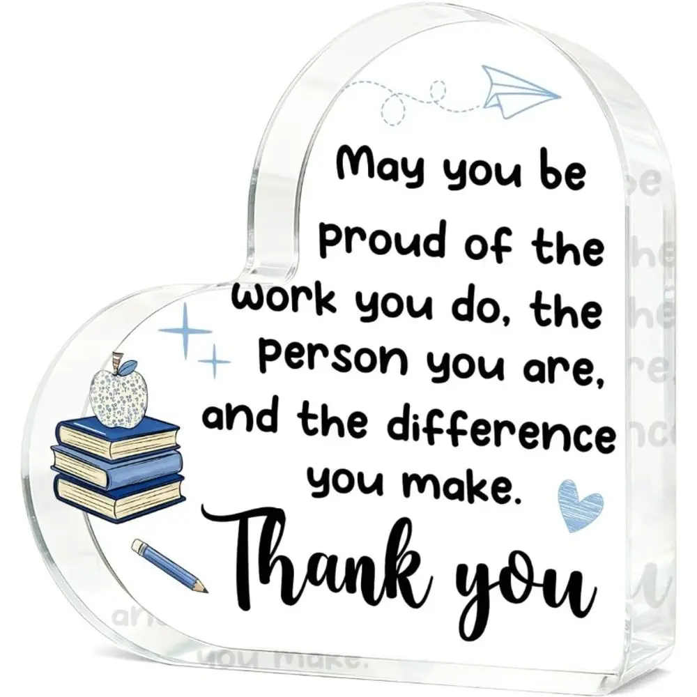 Acrylic Heart Teacher Appreciation Gift, Birthday Christmas Retirement Graduation Desk Decor for Men & Women Teachers
