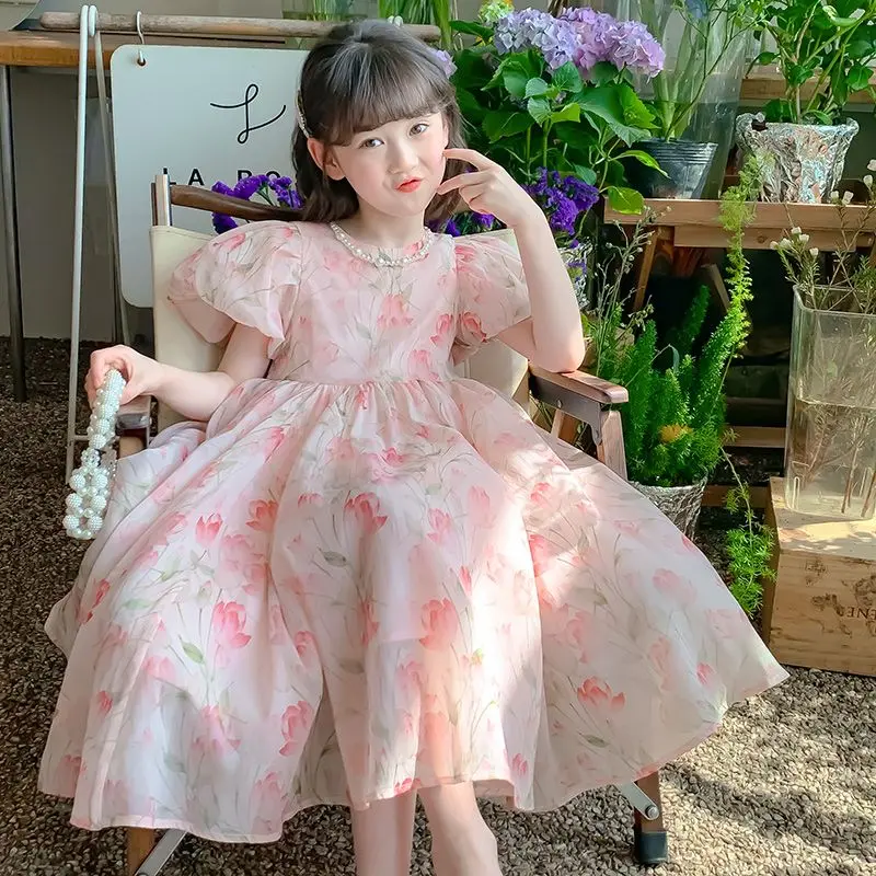 Kids Dresses Girls Summer Blue New Style Fashionable Little Girl Princess Dress Summer Dress Childrens Dress Baby Vest Dresses