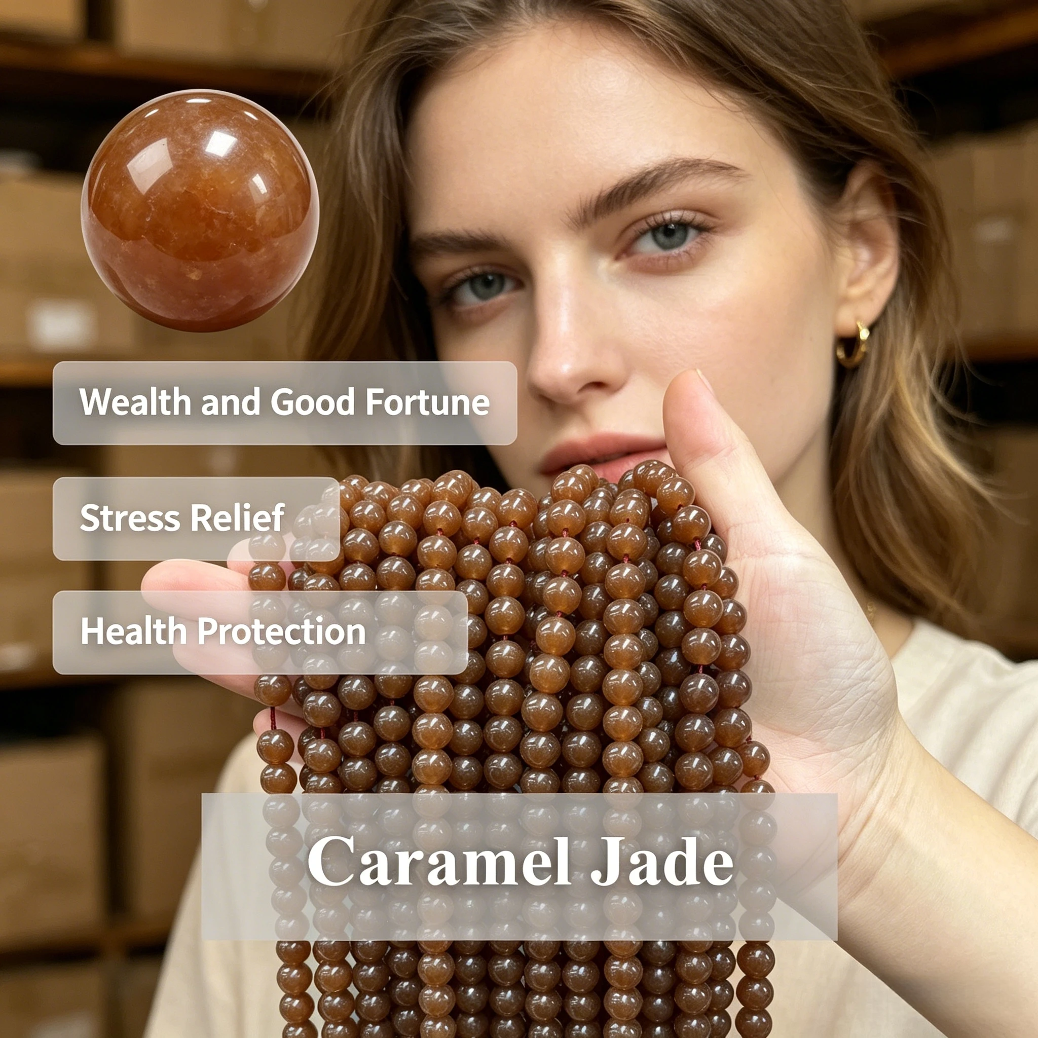 Caramel Jade Round Loose Beads 6 8 10mm for Making DIY Natural Gemstone Jasper Beads Bracelet Necklace Craft Jewelry Accessories