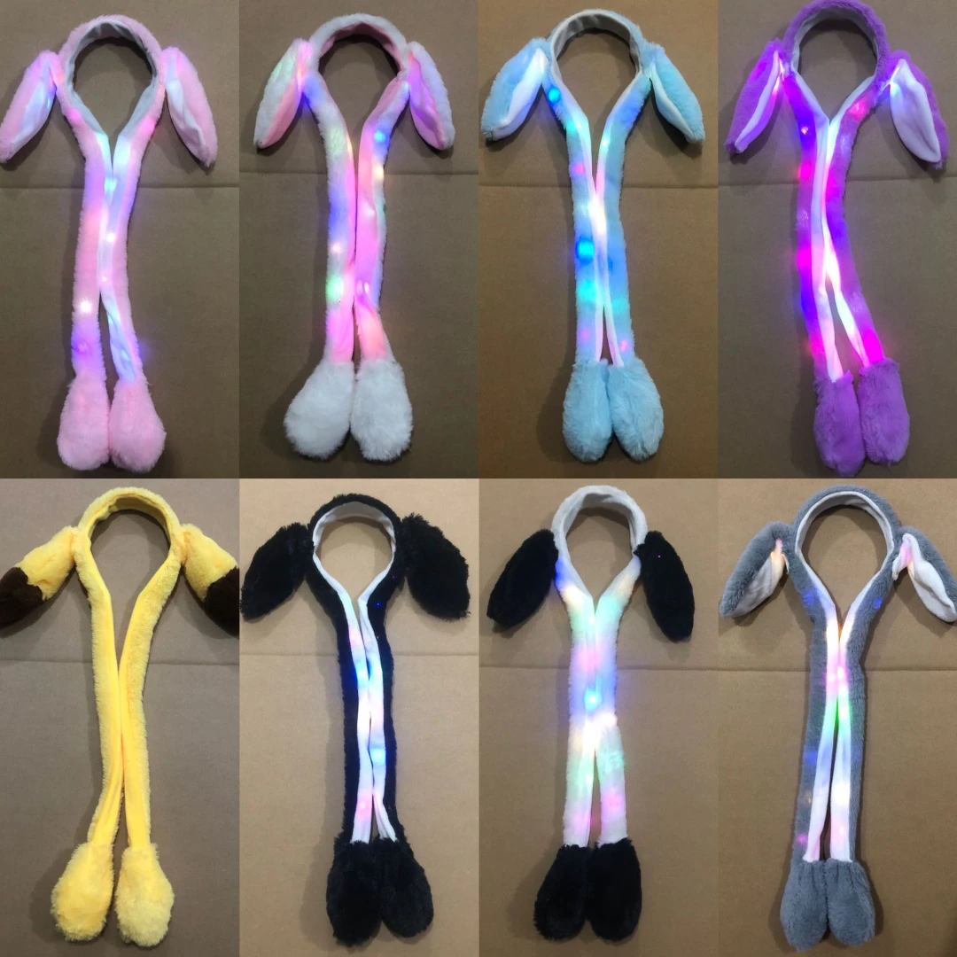 1pc LED Light Up Rabbit Headband with Moving Ears Luminous Kids Adult Christmas Gifts Bunny Long Plush Toy HairHoop Party Props