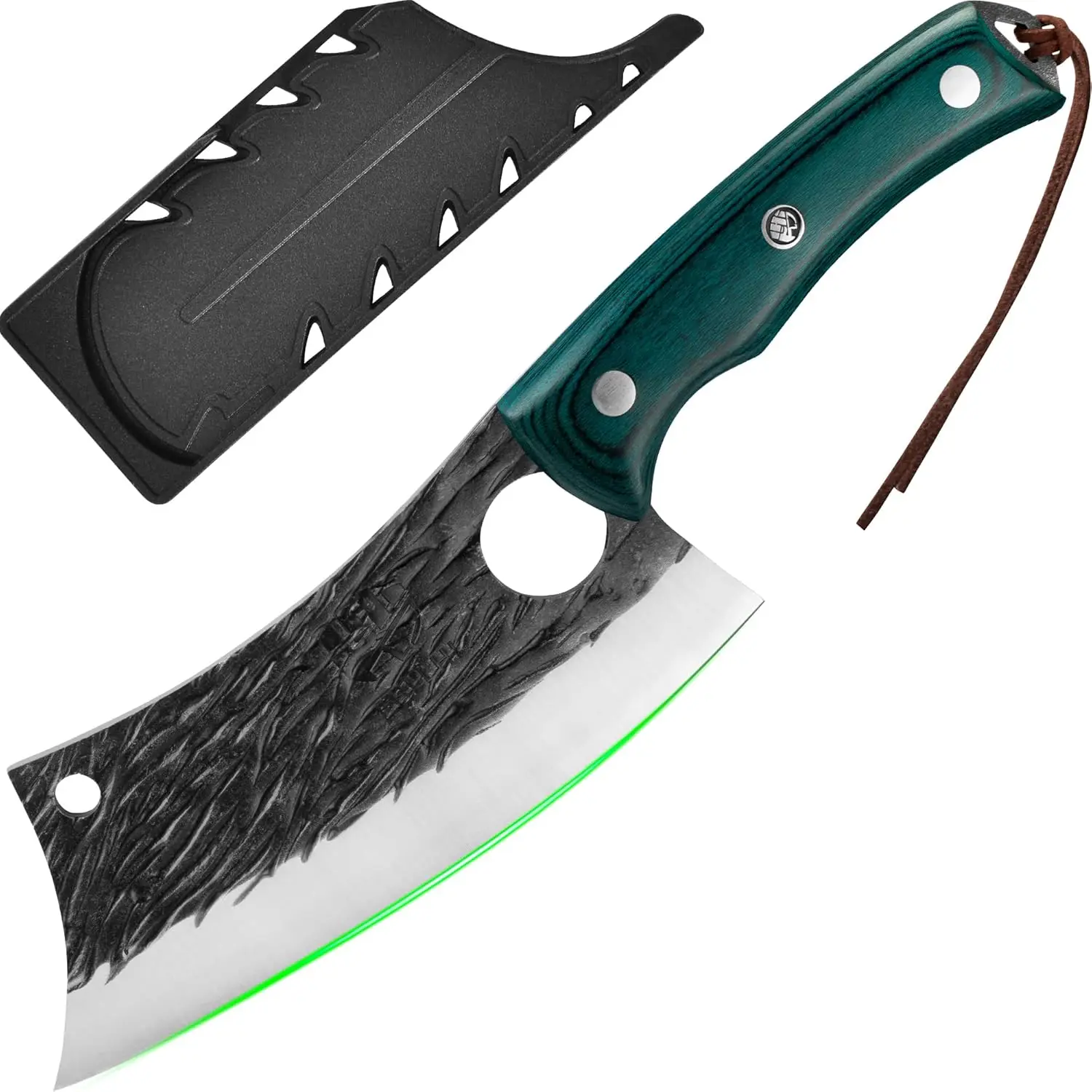 FULLHI Koksmes Koolstofstaal 29 cm Japanse stijl Houten handvat Scherp keukenmes, vleesmes, BBQ-accessoires, kampeermes, smeedijzeren keukengereedschap, mes met volledige tang, kookcadeau