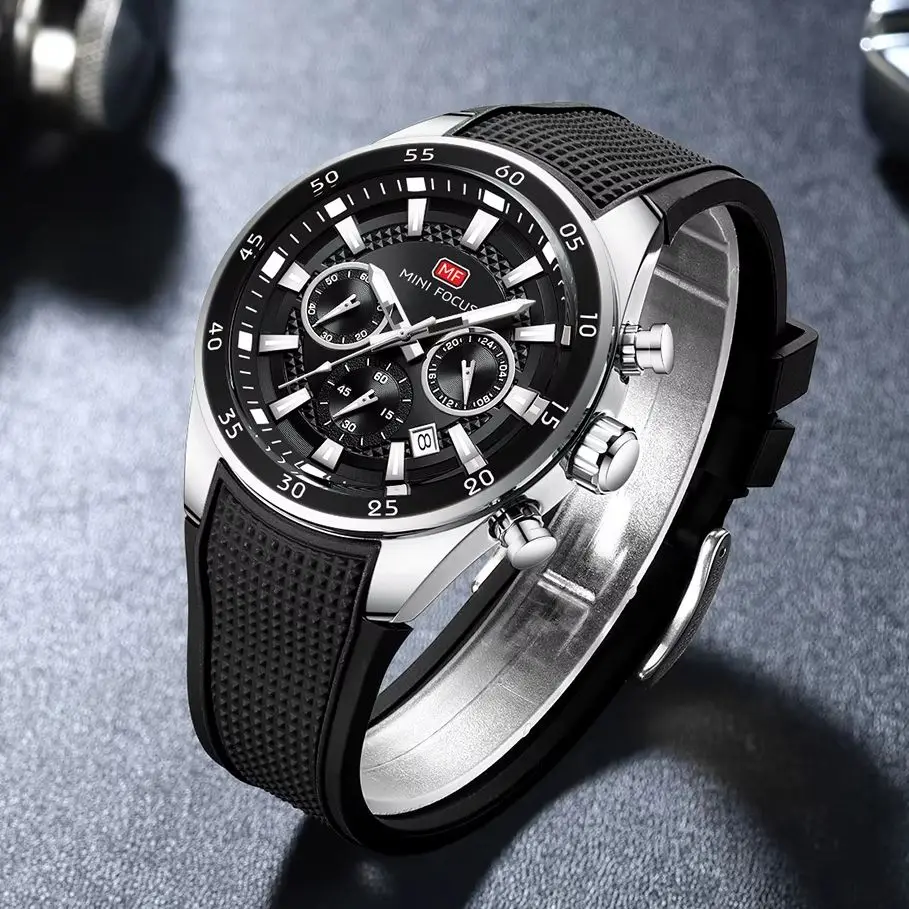 

MF MINI FOCUS Man Wristwatch Luxury Waterproof Luminous Date Watch for Men Quartz Sport Silicone Strap Men's Watches Reloj 0627g