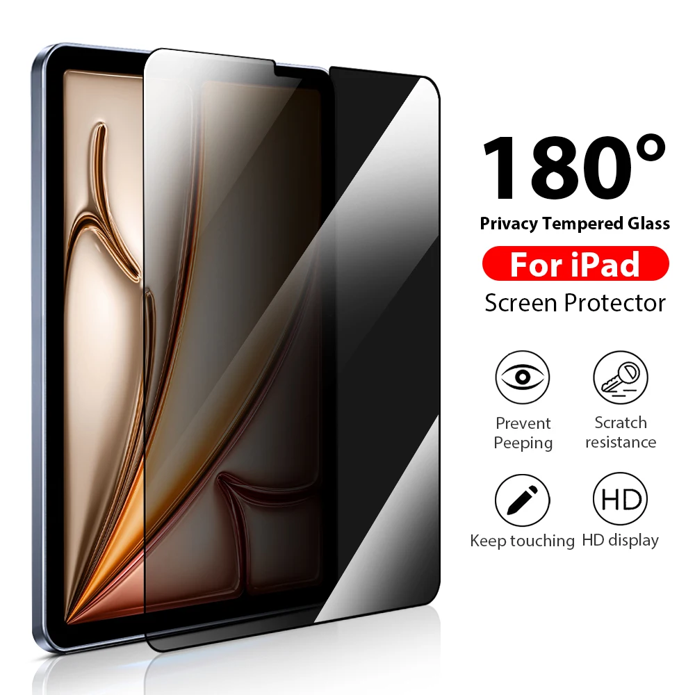 180° Privacy Tempered Glass For iPad Mini 7 6 11 A16 Pro 13 M5 12.9 10 9 10th Generation Air 11th M4 M3 M2 5 4 Screen Protector