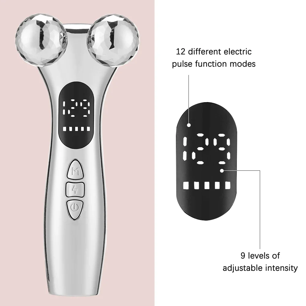 Microcurrent Face Roller Massager EMS Vibration Eye Massage V Face Double Chin Remover 360 Rotate Roller Facial Lifting Beauty