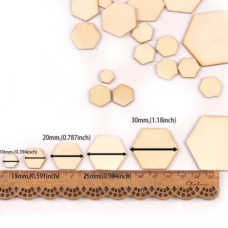 10/15/20/25/30/40/50/60/80/100mm Wooden Crafts Hexagonal Pieces Scrapbooking Crafts wood decoration for Home Decoration m2132X