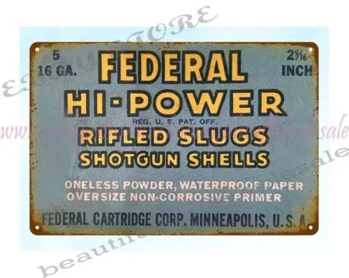 Hi-Power Rifled Slugs shortgun shells firearm ammo metal tin sign