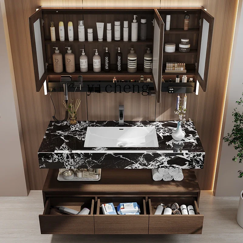 

X5-20 Vintage Style Seamless Integrated Basin Bathroom Cabinet Set Washstand Sink Cabinet Mirror Cabinet