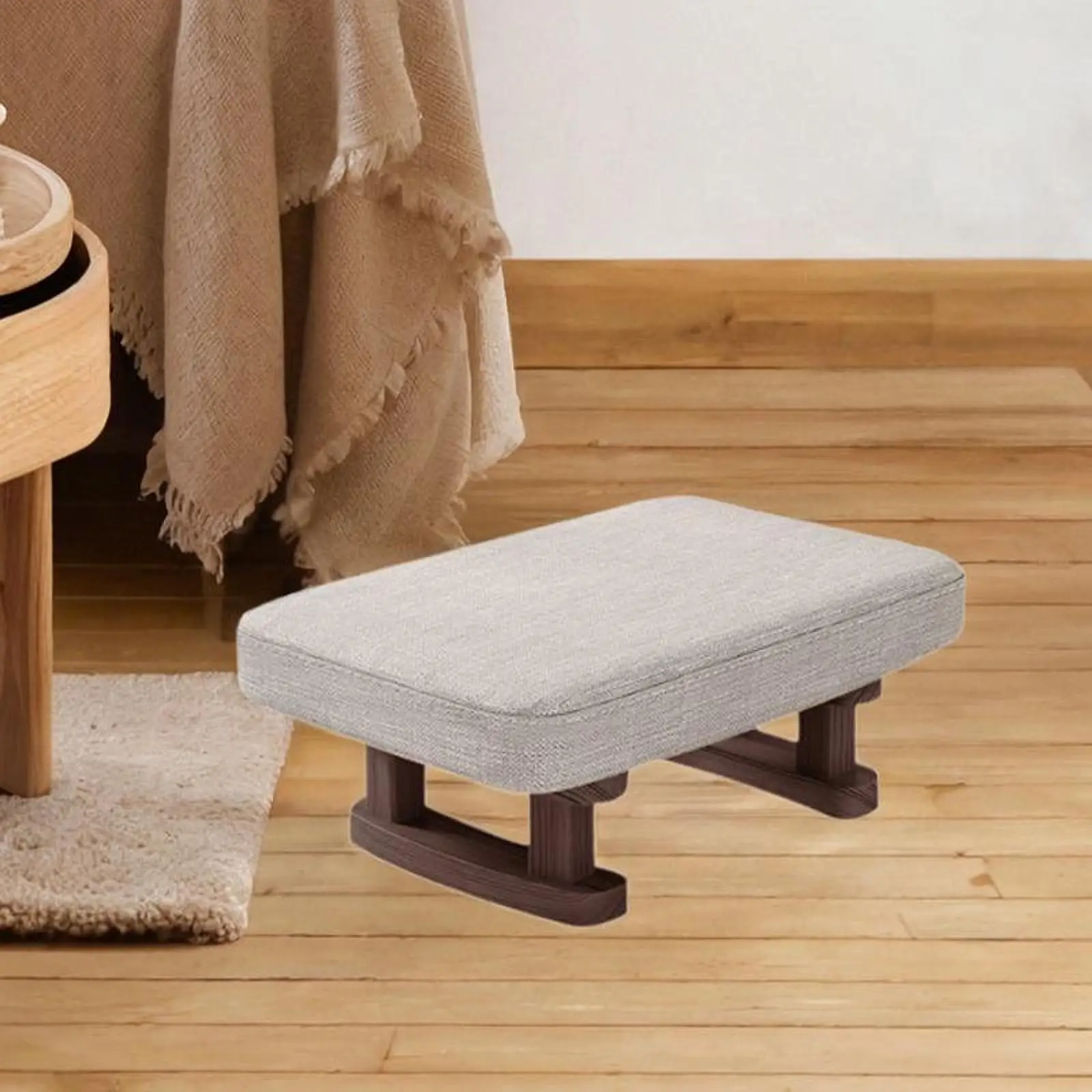 Small Ottoman Foot Rest with Wooden Legs Trendy Rectangle Short Step Stool Padded Footstool for Living Room Bathroom Entryway