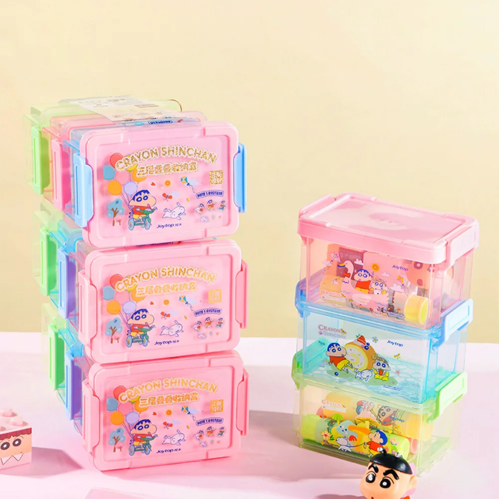 

Kawaii Anime Crayon Shin-chan 3Pcs/Set Desktop Storage Box With DIY Sticker Sundries Cotton Swabs Jewellery Organizer Basket