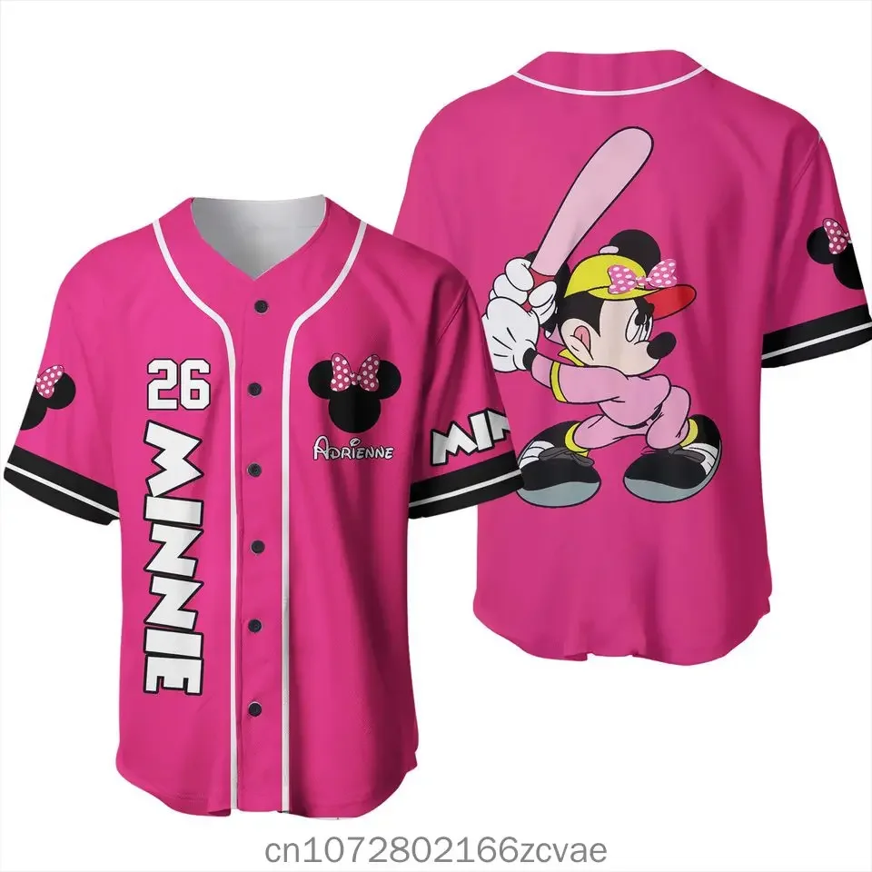 

New Free Custom Name Disney Minnie Baseball Jersey Streetwear Fashion Summer Men's And Women's Short Sleeved Baseball Shirt