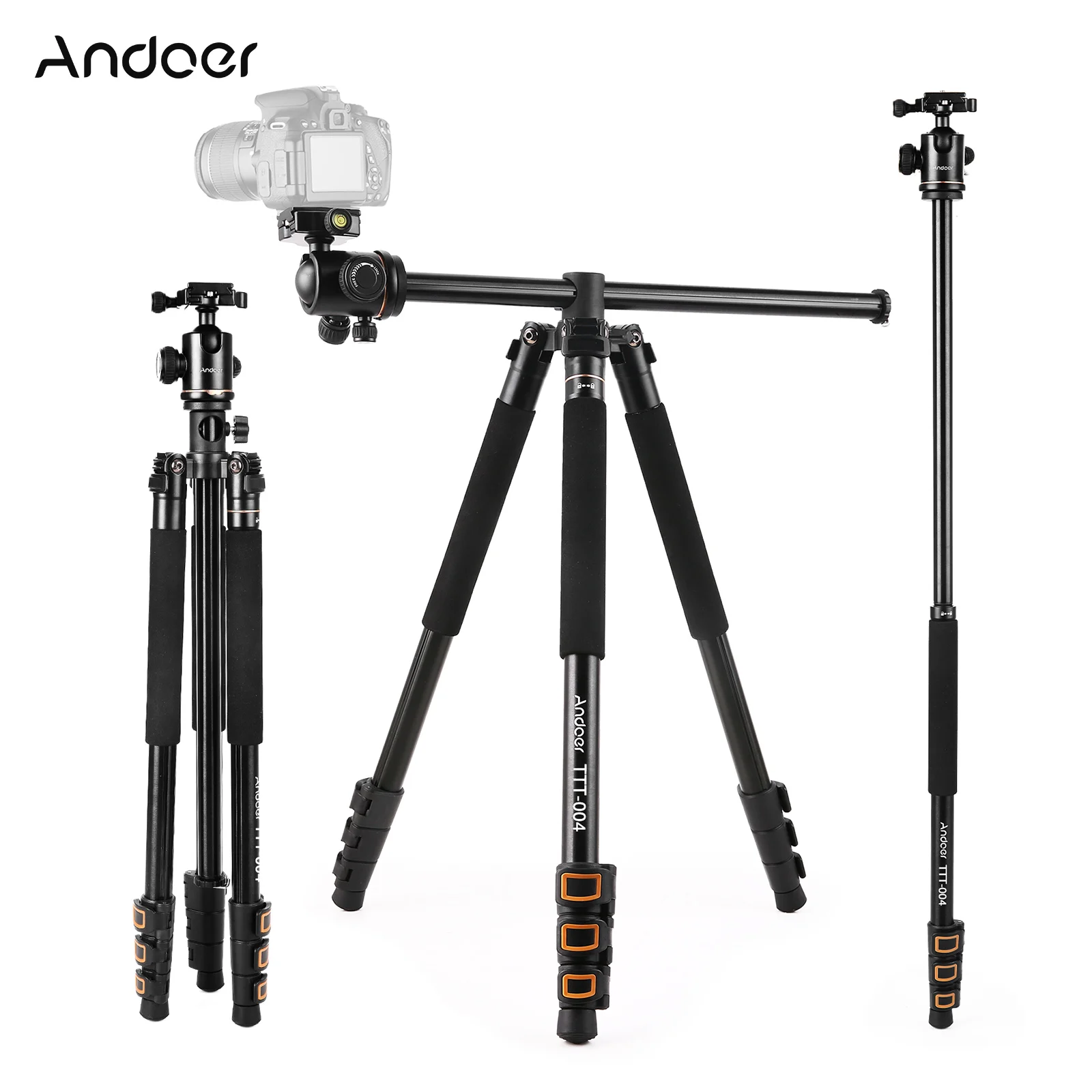 200cm/78.7 Inch Aluminum Alloy Camera Tripod Monopod Horizontal Mount with Ball Head 4-Section Extendable for DSLR ILDC Cameras