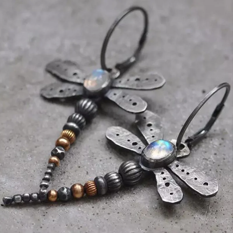 Vintage-Libellen-Ohrringe für Frauen und Mädchen, niedlicher Tierschmuck, fliegendes Insekt,
