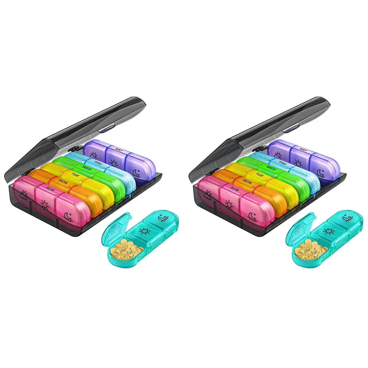 【Popular】2x caixa de comprimidos 7 dias organizador 21 grades 3 vezes um dia viagem portátil com grandes compartimentos para vitaminas medicina, c