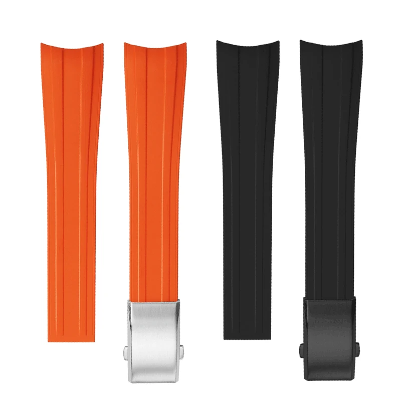 

Ремешок для часов из мягкого фторкаучука 20 мм для Tudor Black Bay 39 мм, с изогнутым концом, черный/синий, мужской, с раскладывающейся застежкой