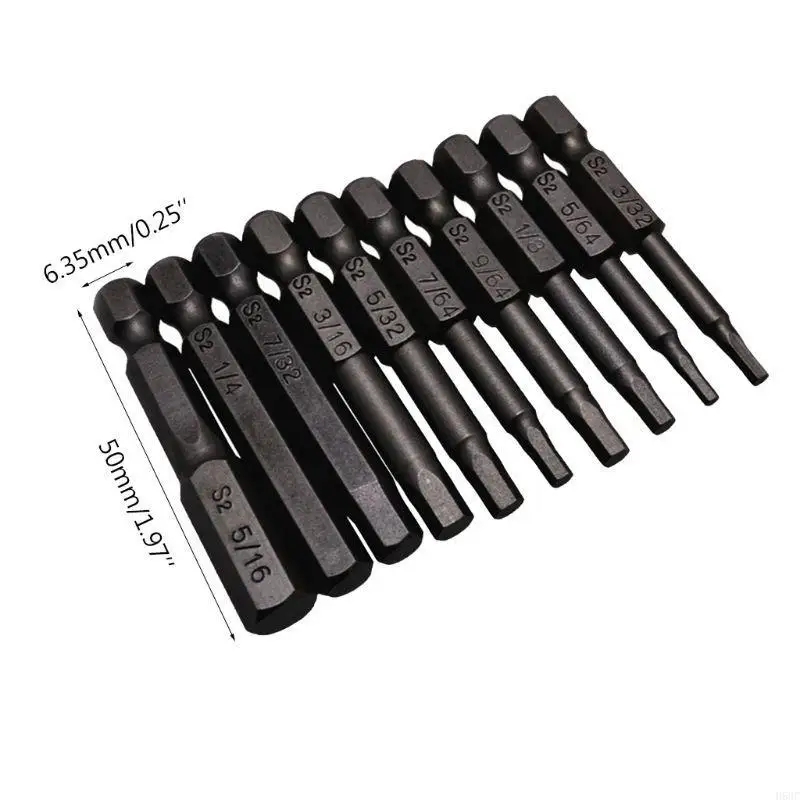 H58C 10PCS Black Hexagon Screwdriver Bits Steel 1/4 Inch Shank Screw