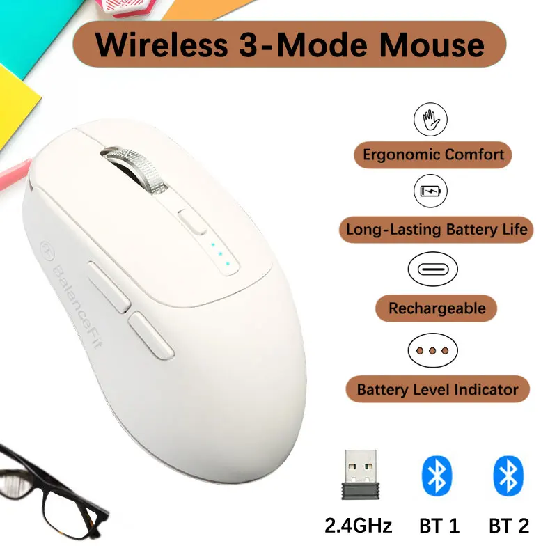 Wireless Bluetooth Mouse With USB Adapter, USB-C Rechargeable With Bluetooth Gaming Mouse For MAC/Laptop/PC/Windows