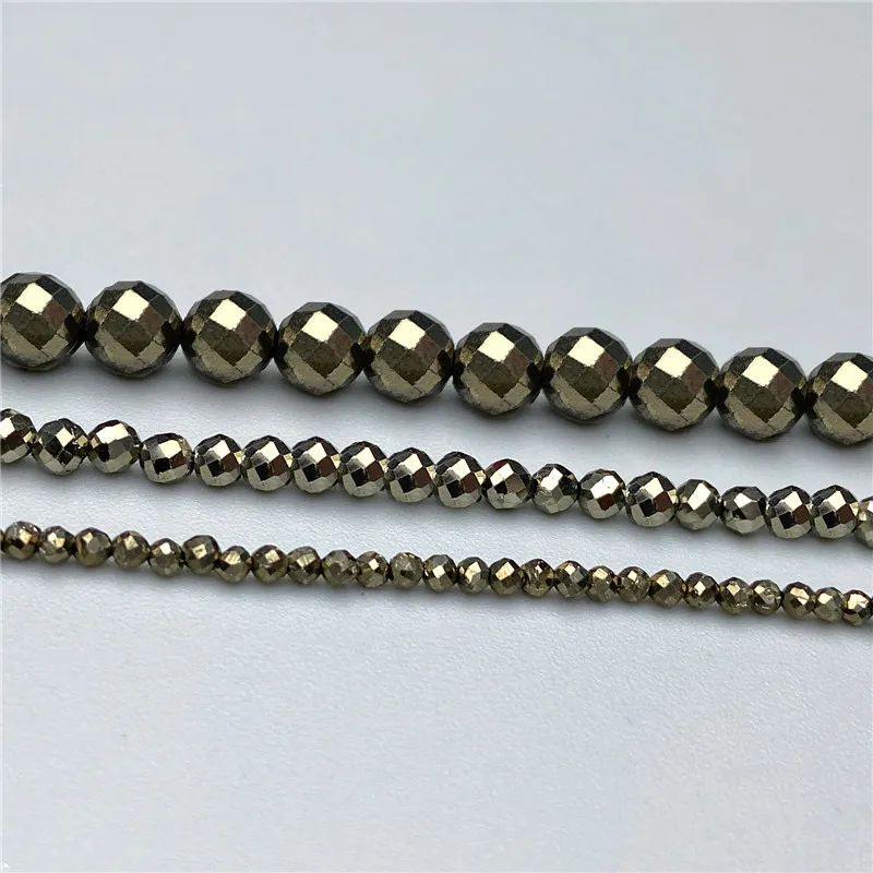 Faceted Natural Iron Pyrite Faceted Round Beads Sparkling Small Loose Beads For Jewelry Making DIY Bracelet Necklace Wholesale