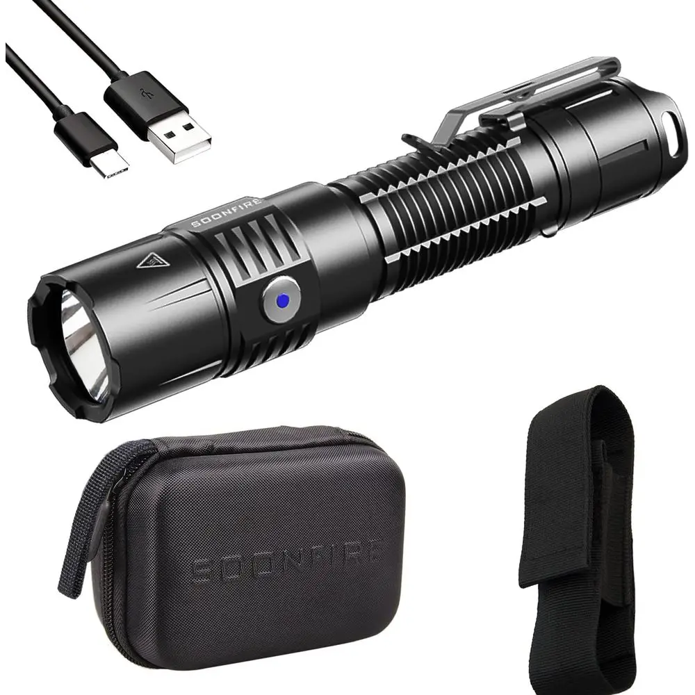 

Тактический светодиодный фонарь 2530 люмен, дальность луча 390 ярдов, перезаряжаемый через USB-C, с аккумулятором