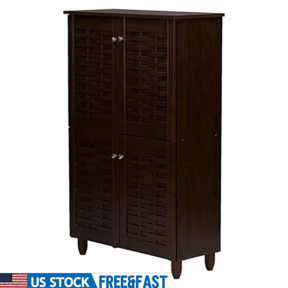 

Modern 4-Door Wooden Shoe Storage Cabinet Organizer 18 Pairs Entryway Freestanding with Ample Shelving and Metal Handles