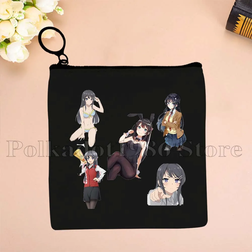 Leuke Kawaii Mooie Bunny Girl Anime Mai Sakurajima Senpai Geschenken Canvas Portemonnee Tas Vierkante Sleutel Opslag Kaart Tas Portemonnee Pouch