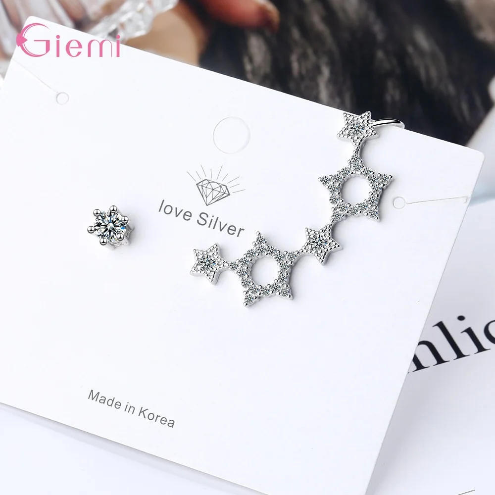 

Delicate 925 Sterling Silver Asymmetric Hollow Star Crystal Zircon Stud Earrings for Women Wedding Party Fashion Jewelry Gifts