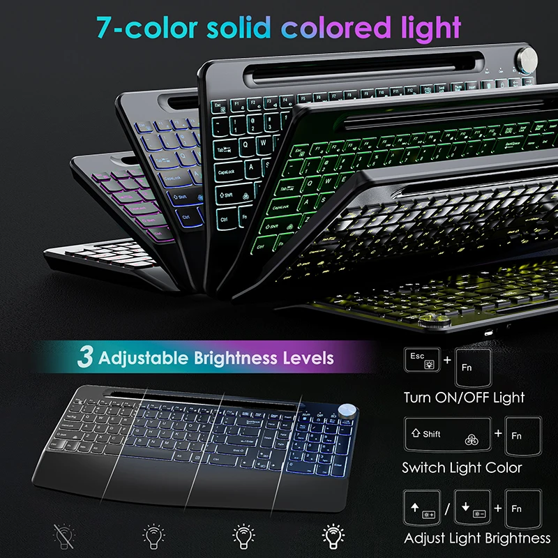 Ergonomic 2.4G Wireless Custom Rechargeable Keyboard Mouse Set for Laptop Color Backlit Phone Holder Wrist Rest Jiggler Mouse
