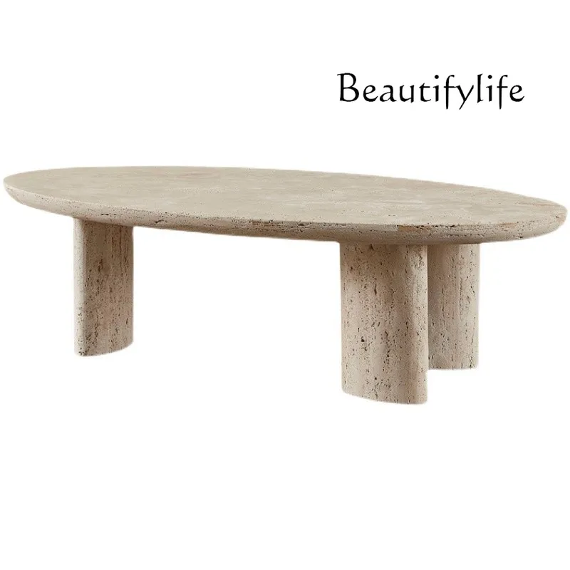 Natural Stone Living Room Furniture Designer Travertine Coffee Table Oval Center Table, Custom