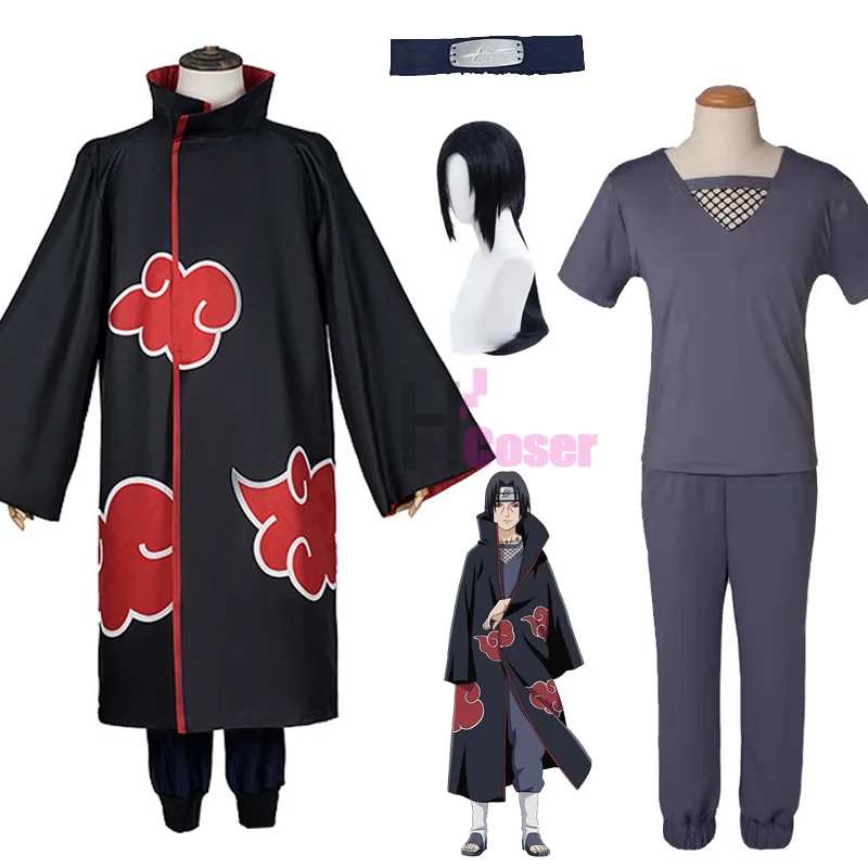 

Наруто Акацуки Итачи Учиха Косплей Костюмы Аниме Ниндзя Полный Комплект Красный/Черный Плащ Хаори Повязка На Голову Футболка Брюки с Париком Костюм на Хэллоуина/Конвентов Унисекс Взрослый Версия