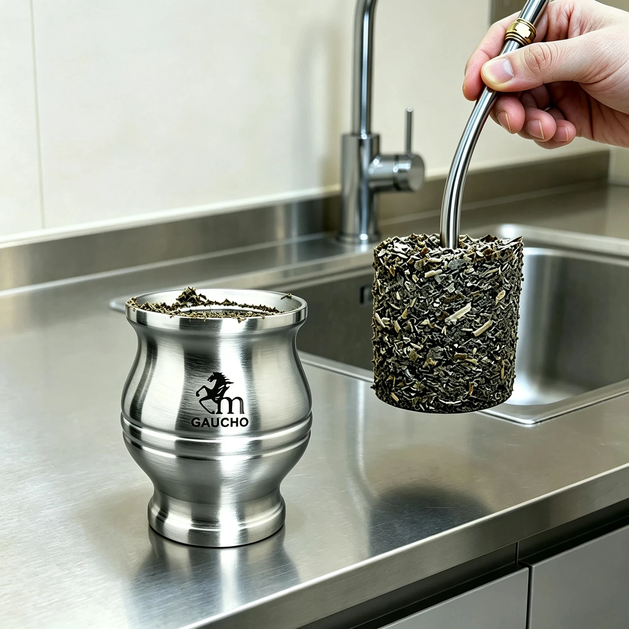 Gaucho Yerba Mate Satz Teerückstand‑Entferner Doppelwandiger Edelstahlbecher Bombilla Filterscheibe Reinigungsbürste Einfach Zu Reinigen – Detail 3