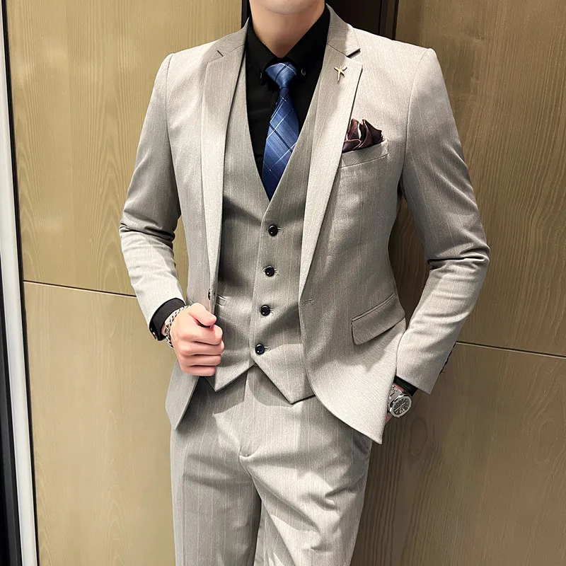 High Quality 2024 New Men\'s Business Suit (suit + Vest + Trousers) Fashion Wedding Handsome Casual Three-piece Set  Acetate