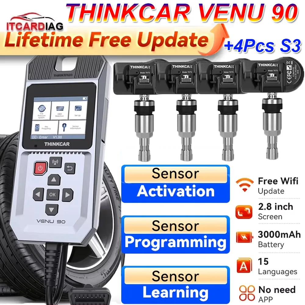 THINKCAR VENU 90 TPMS VENU90 WIFI Program Diagnostic Tool DTC PK T90 Car Tire Pressure Monitor Activate S3 315/433MHz Sensor