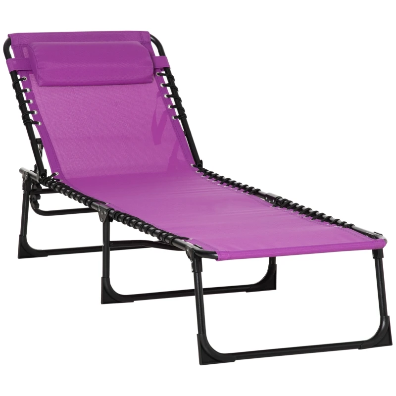 Purple Foldable Beach Chaise Lounge 4 Adjustable Positions Sleeping Bed Folding Portable Camping Cot