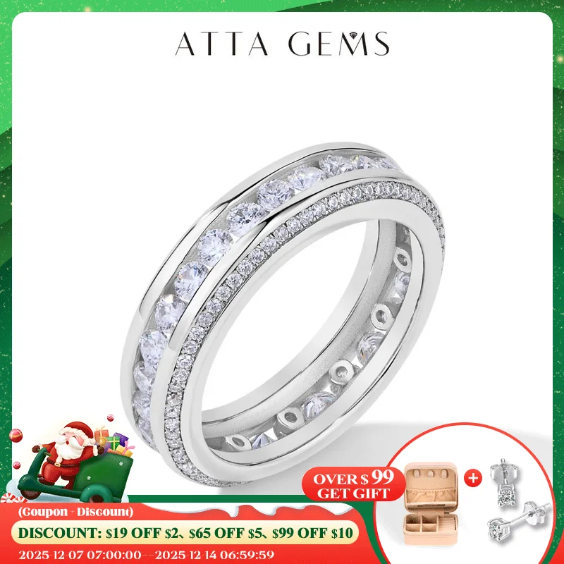 

ATTAGEMS Luxury 1.5CT Moissanite Weddding Ring for Women Men D VVS1 Diamond Band 100% 925 Sterling Silver Engagement Jewelry New