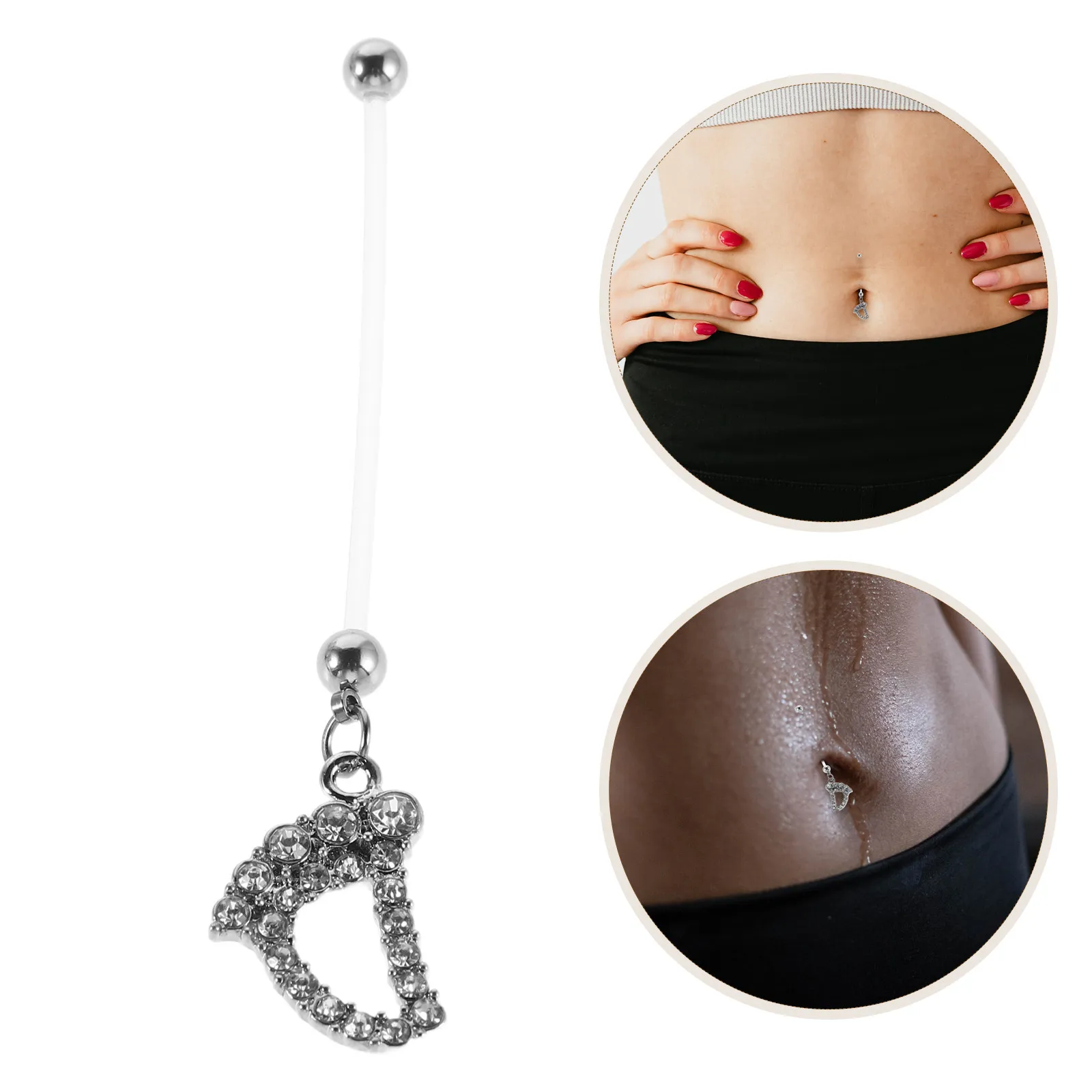 Stainless Steel Pregnancy Belly Ring Flexible Rhinestone Belly Button Jewelry for Women Expecting Comfortable Style Body