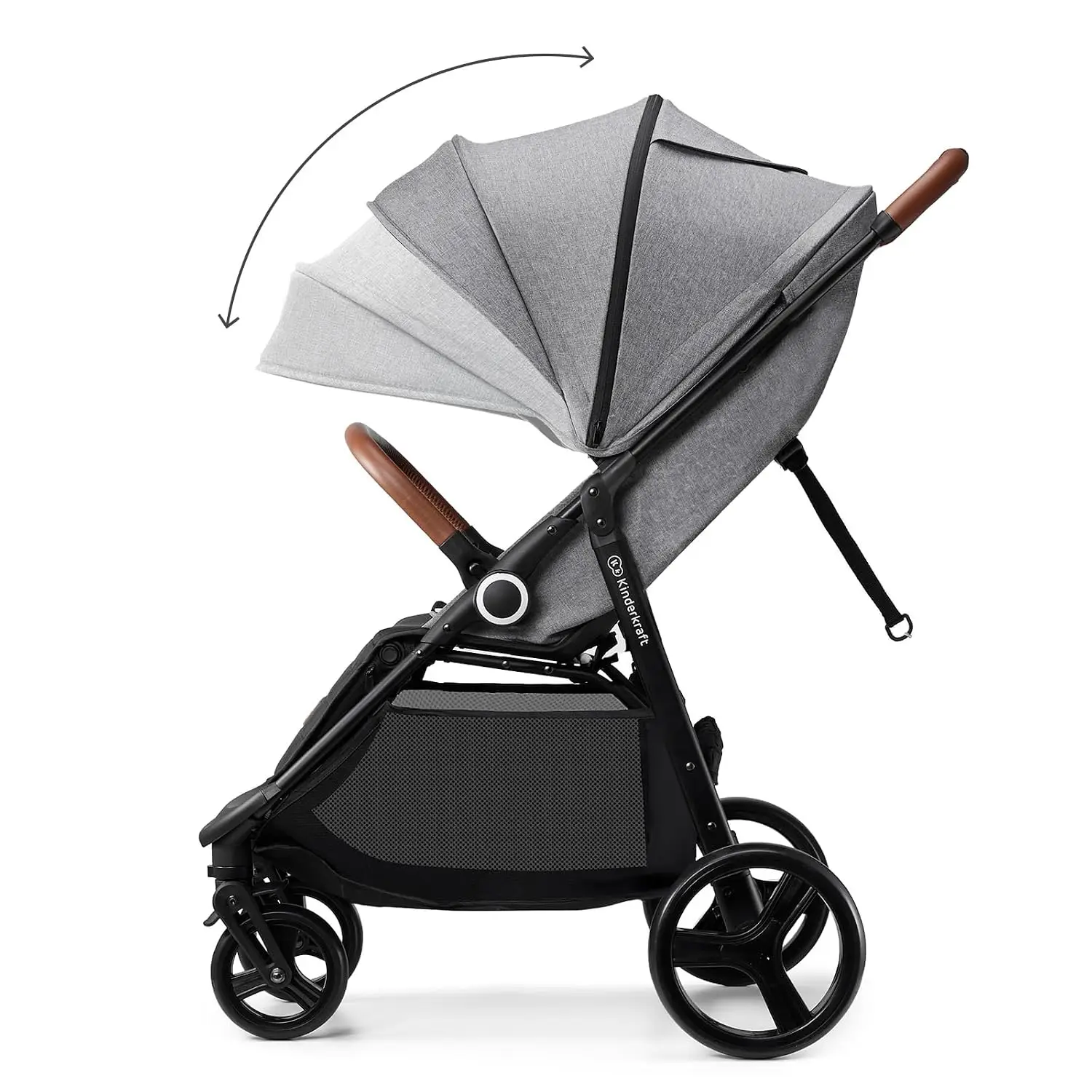 Kinderkraft Grande Plus Buggy, Gray | From Birth to 22 kg, One-Hand Folding, Reclining Position, Large Canopy with Window, All 4