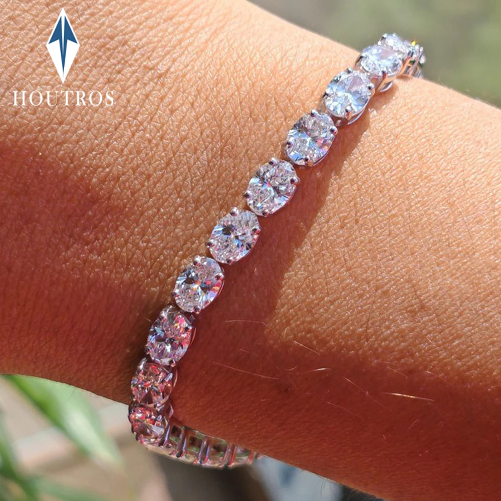 0.3/0.5/1/1.5Carat East West Set Oval Cut Moissanite Tennis Bracelet 925 Sterling Silver Hand Chain for Women Party Jewelry Gift