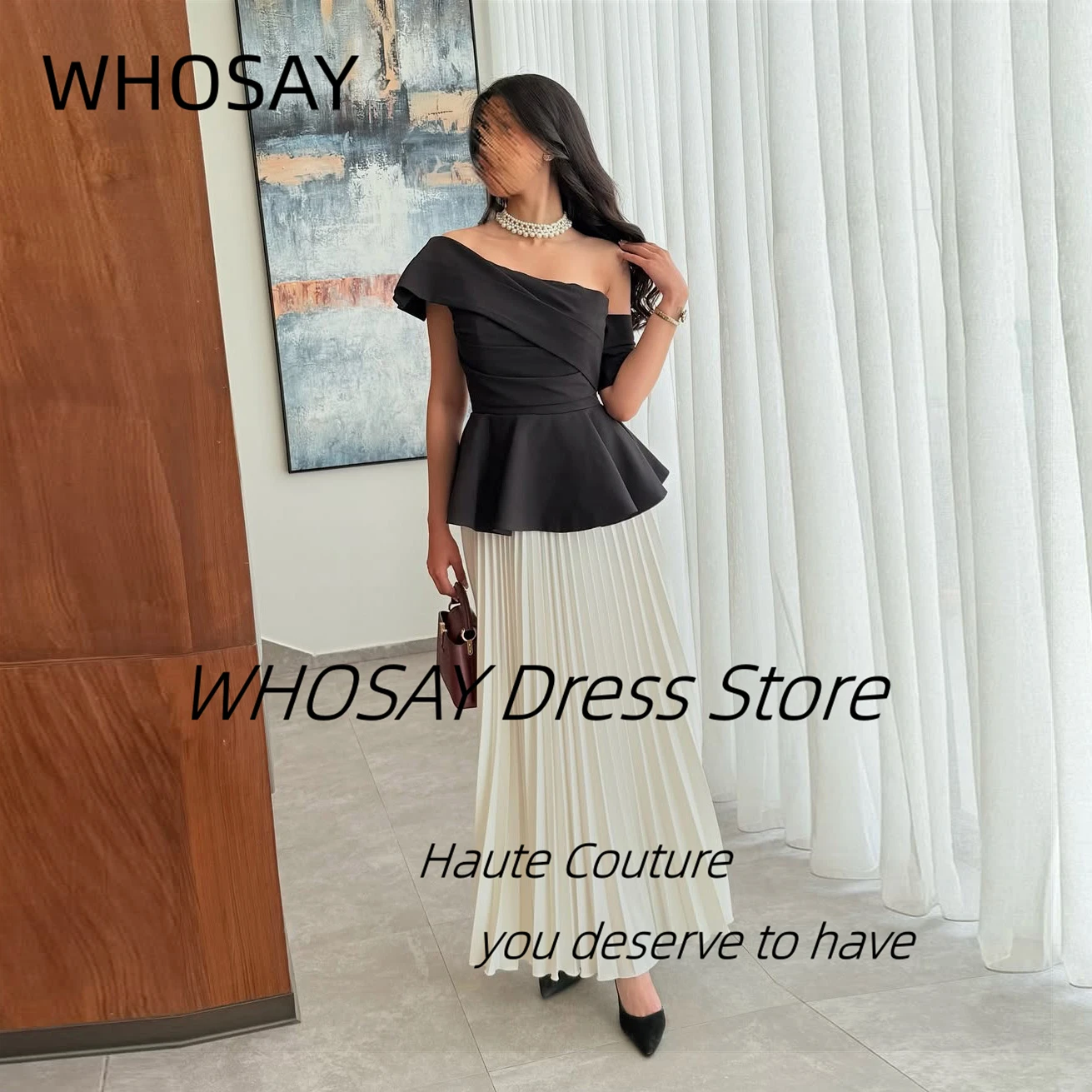 

WHOSAY Prom Dresses Contrast Color Bespoke Party Dress New Style Off Shoulder Pleats Vestidos Evening Gowns Customized